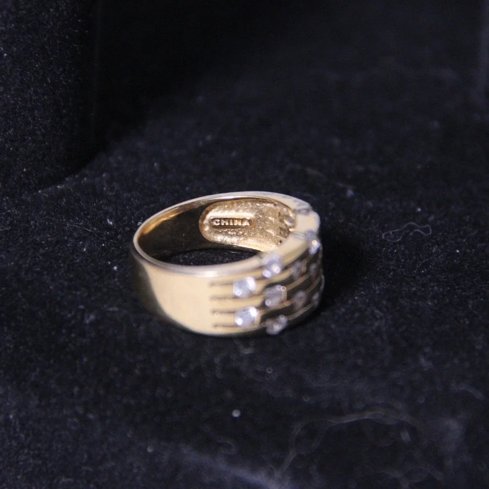 Gold Over Sterling Silver Triple Row Cubic Zirconia Band Ring‎ Size 7.25 CZ 925